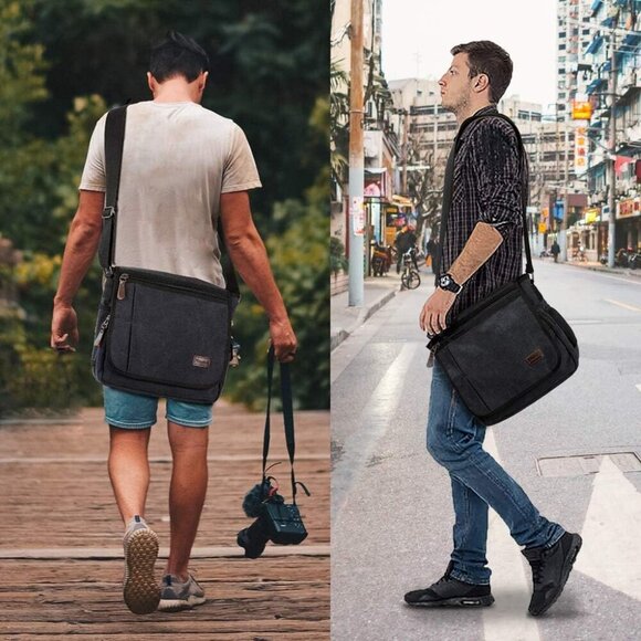 Messenger Bag for Men, 13 Inches Laptop Satchel Bags, Canvas Shoulder Bag with B - Picture 6 of 7